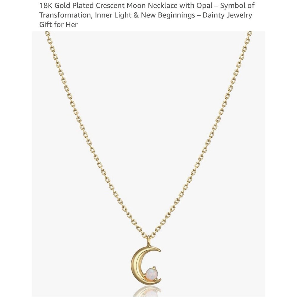 18k Gold Plated Crescent Moon Necklace With Opal